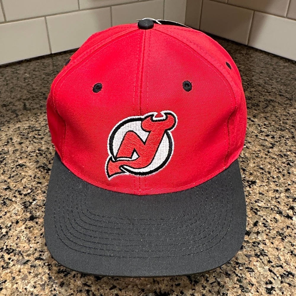 Vtg 90s New Jersey Devils Logo 7 Hat Snapback Red NHL Deadstock New